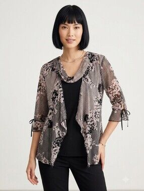 Emotions Chic Layered Cardigan Top,Floral & Polka Dot Mesh,cottagecore, Size L